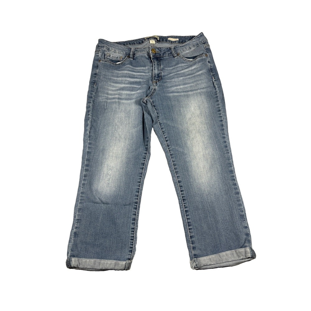 Vintage America Blues Women 14/32 Boho Crop Distressed Stretch Denim Jeans Blue